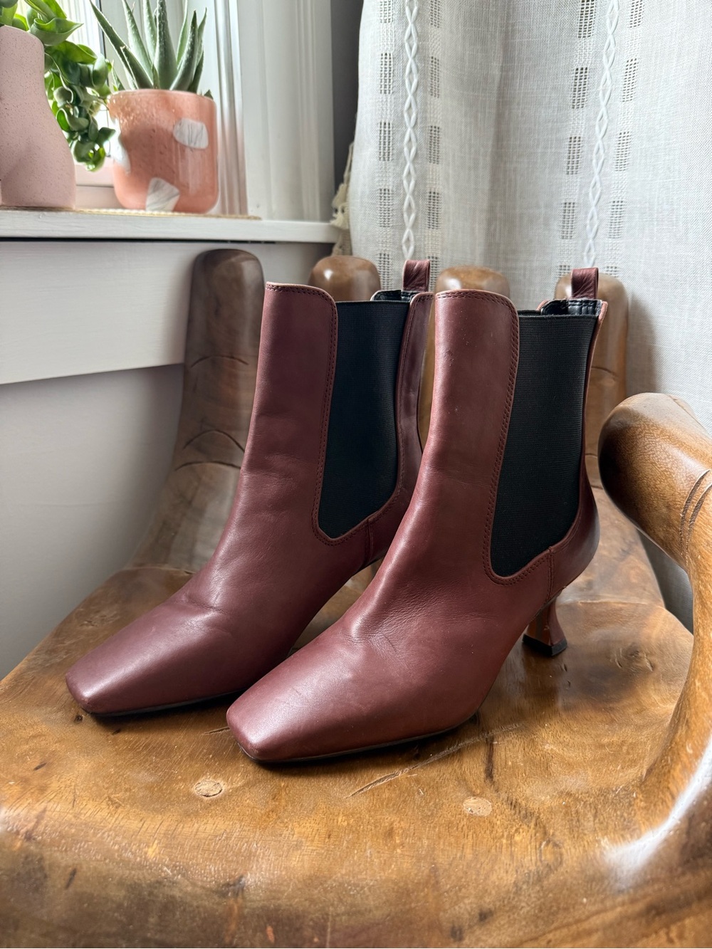 Sam Edelman Lani Terrazzo Brown Leather Spooled Heel Boots Booties